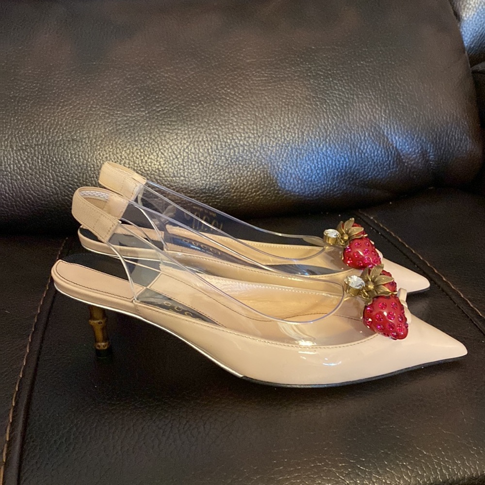 Gucci women’s crystal embellished cherry GG logo sling back pumps heels NWB - Picture 10 of 13